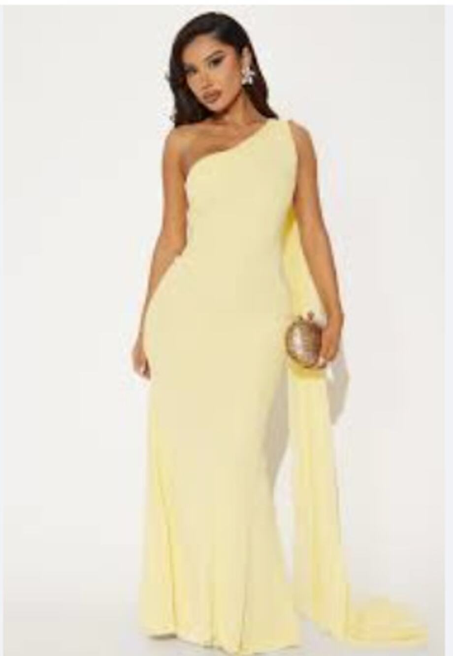 Fashion Nova Sarah Yellow One Shoulder Draped Chiffon Maxi Dress 3X